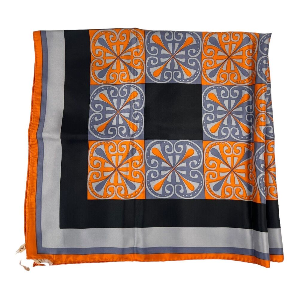 Geometric Square Scarf Neckerchief Polyester 30"X30" Orange Grey Black